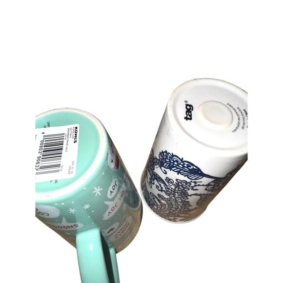 Set Of 2 Holiday Ceramic Travel Mugs With Lids Snowman & Floral Designs 16 Oz - Picture 3 of 7